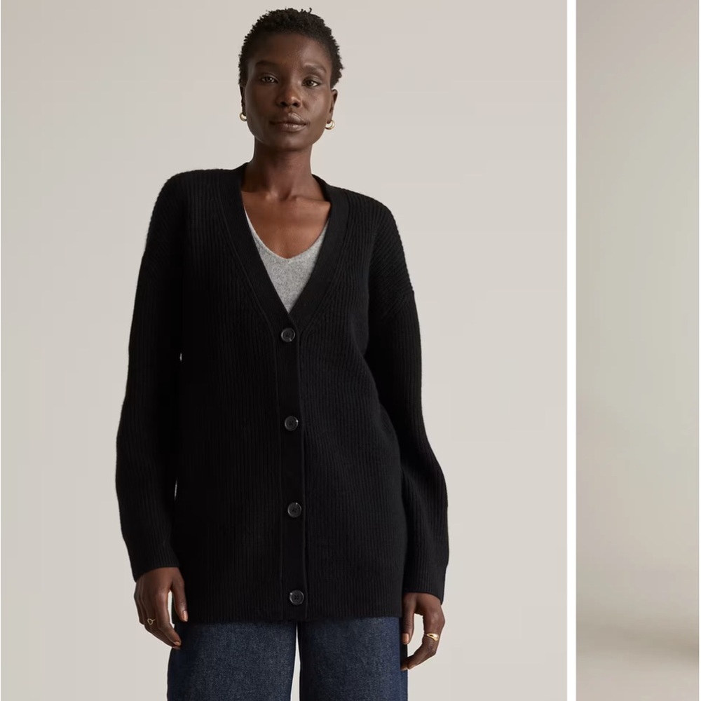 Mongolian Cashmere Oversized Boyfriend Cardigan Sweater / Black Sz L